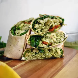 Chicken Pesto Wrap on a cutting board